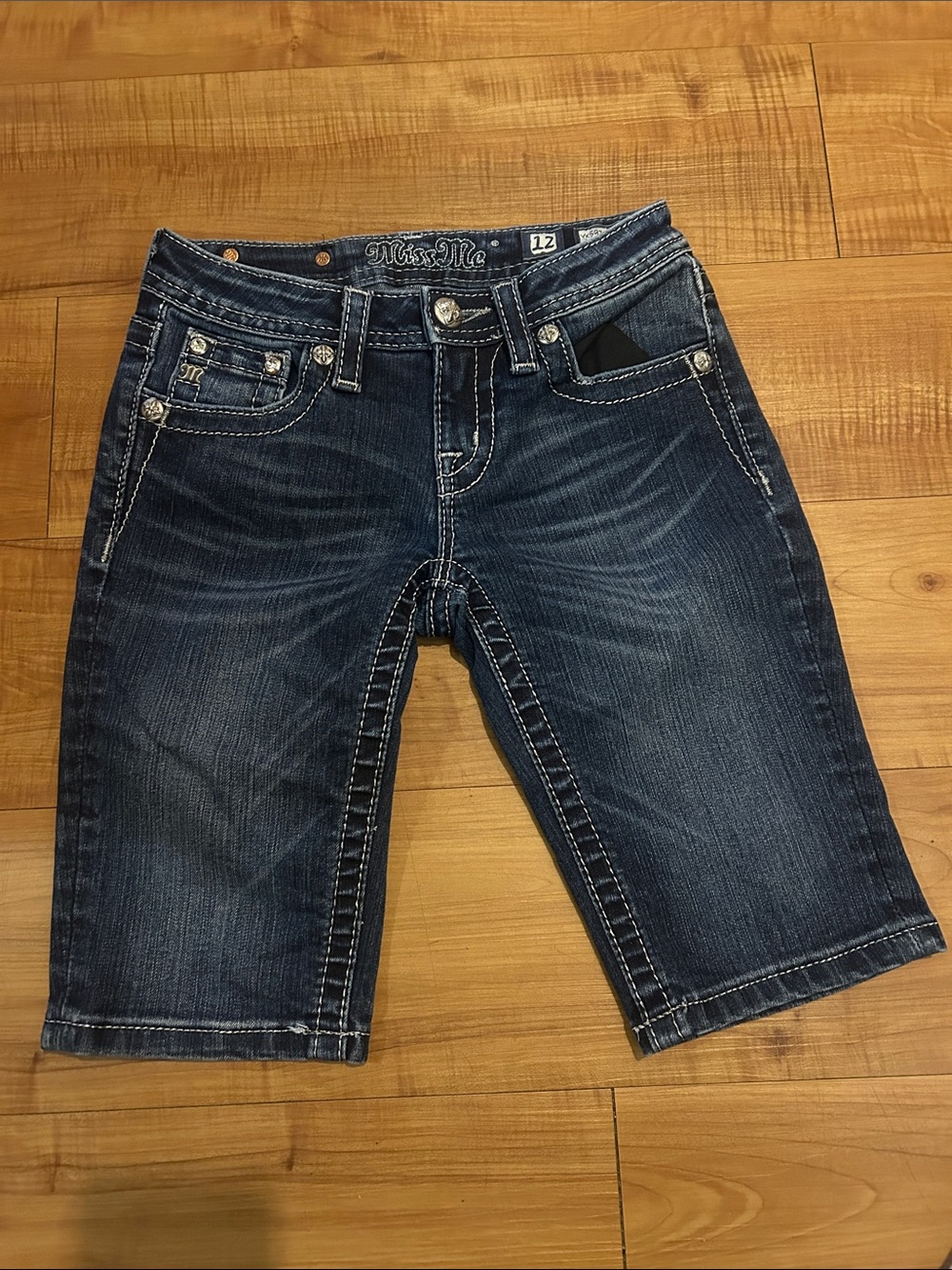 Girls Miss Me Indigo Washed Denim Bermuda Shorts Dark Blue size 12 youth
